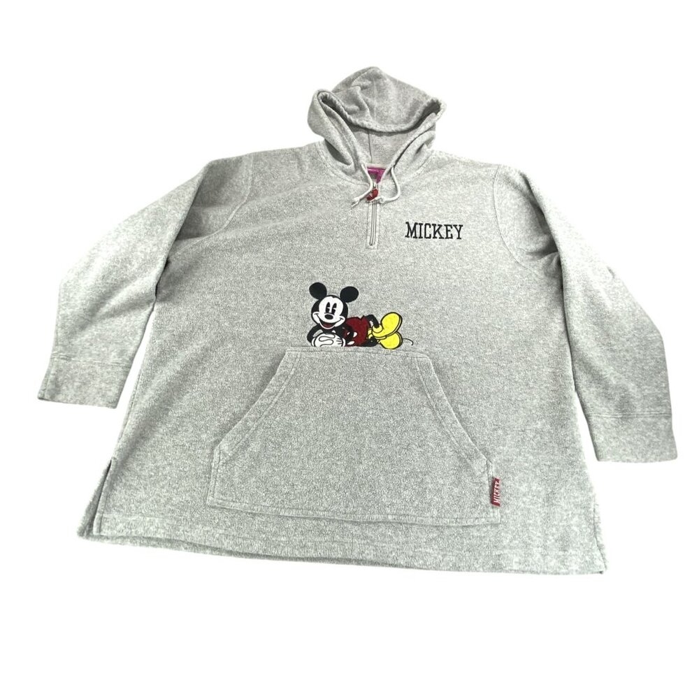 VTG 90's Mickey Mouse Gray Hoodie Sweatshirt Fleece  Womens+  22/24